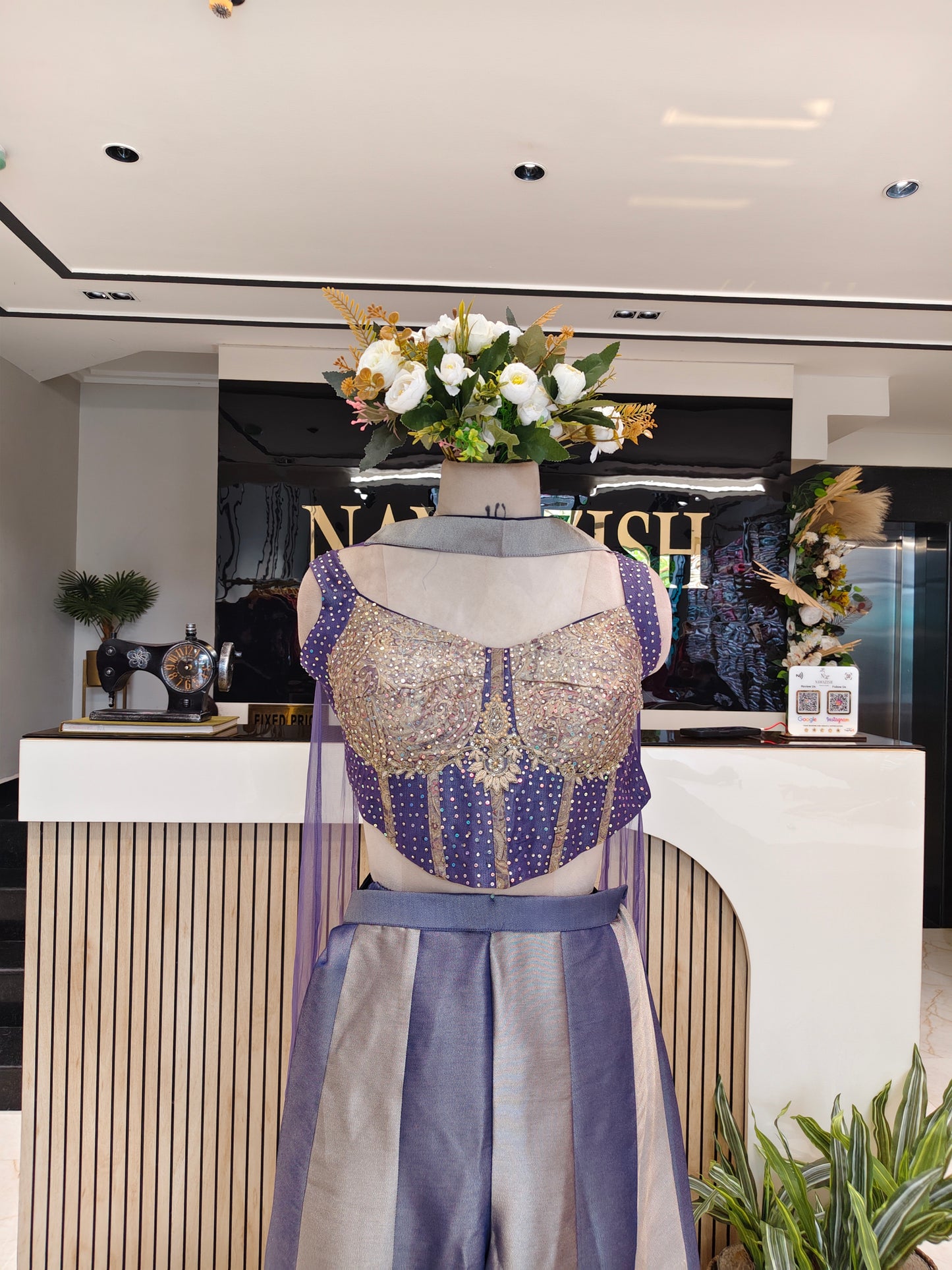 Purple Jacquard Tissue Indo-Western Set