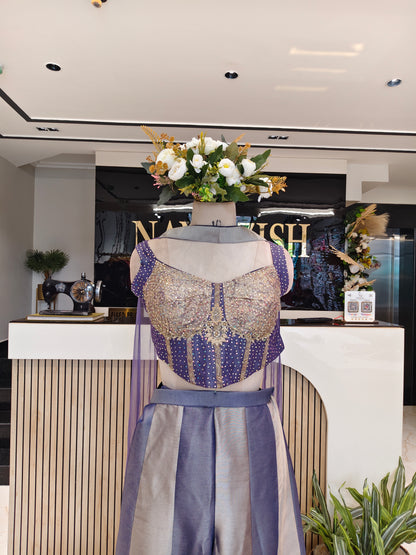 Purple Jacquard Tissue Indo-Western Set
