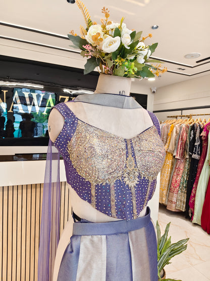 Purple Jacquard Tissue Indo-Western Set