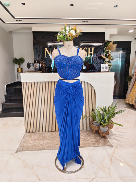 Blue Net Indo-Western Set