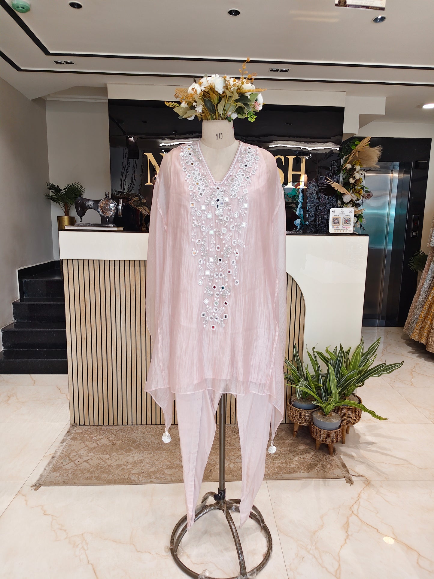 Baby Pink Crush Tissue A-Line Kurta Set