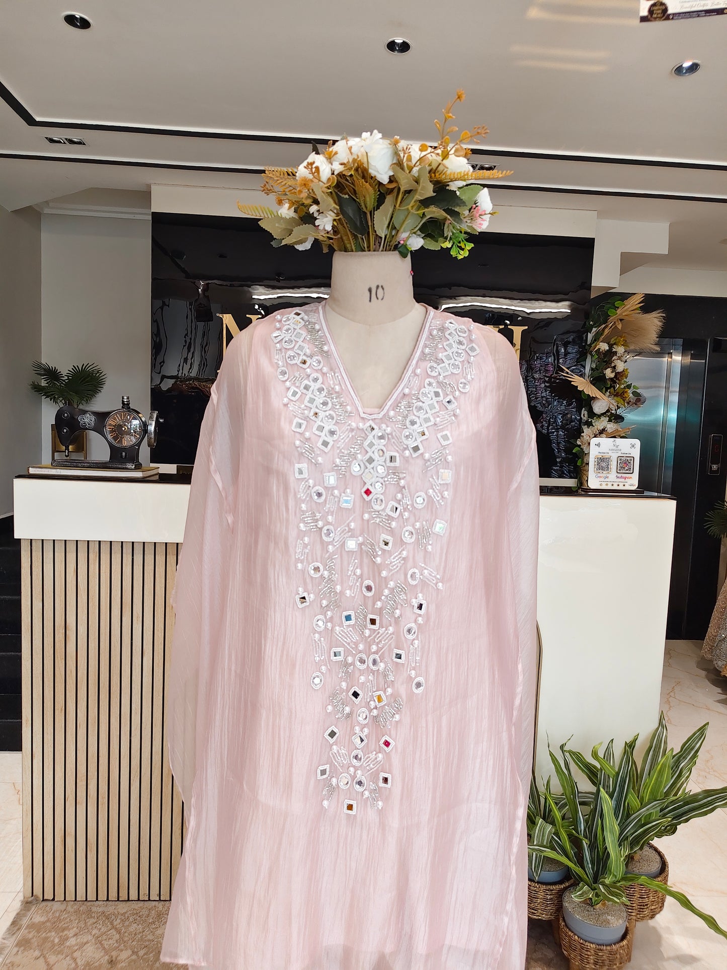 Baby Pink Crush Tissue A-Line Kurta Set