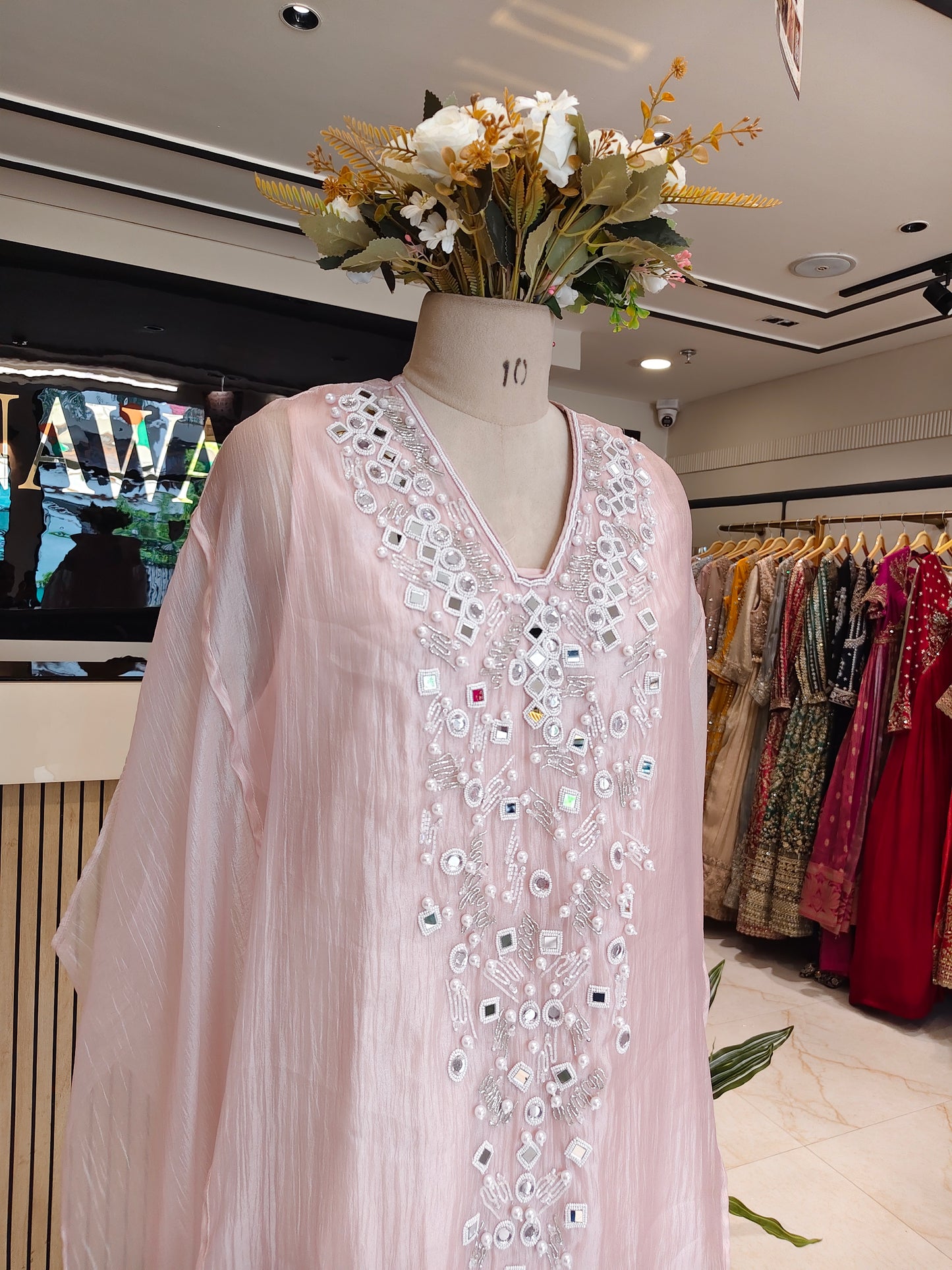Baby Pink Crush Tissue A-Line Kurta Set