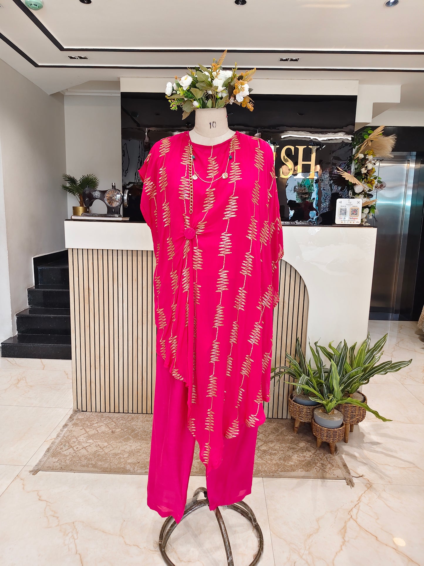 Hot Pink Chinon Indo-Western Kaftan