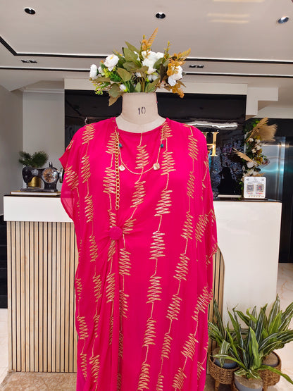 Hot Pink Chinon Indo-Western Kaftan