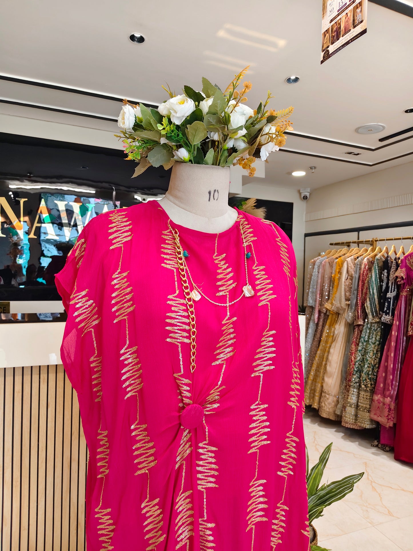 Hot Pink Chinon Indo-Western Kaftan