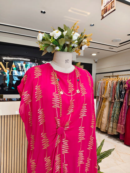 Hot Pink Chinon Indo-Western Kaftan
