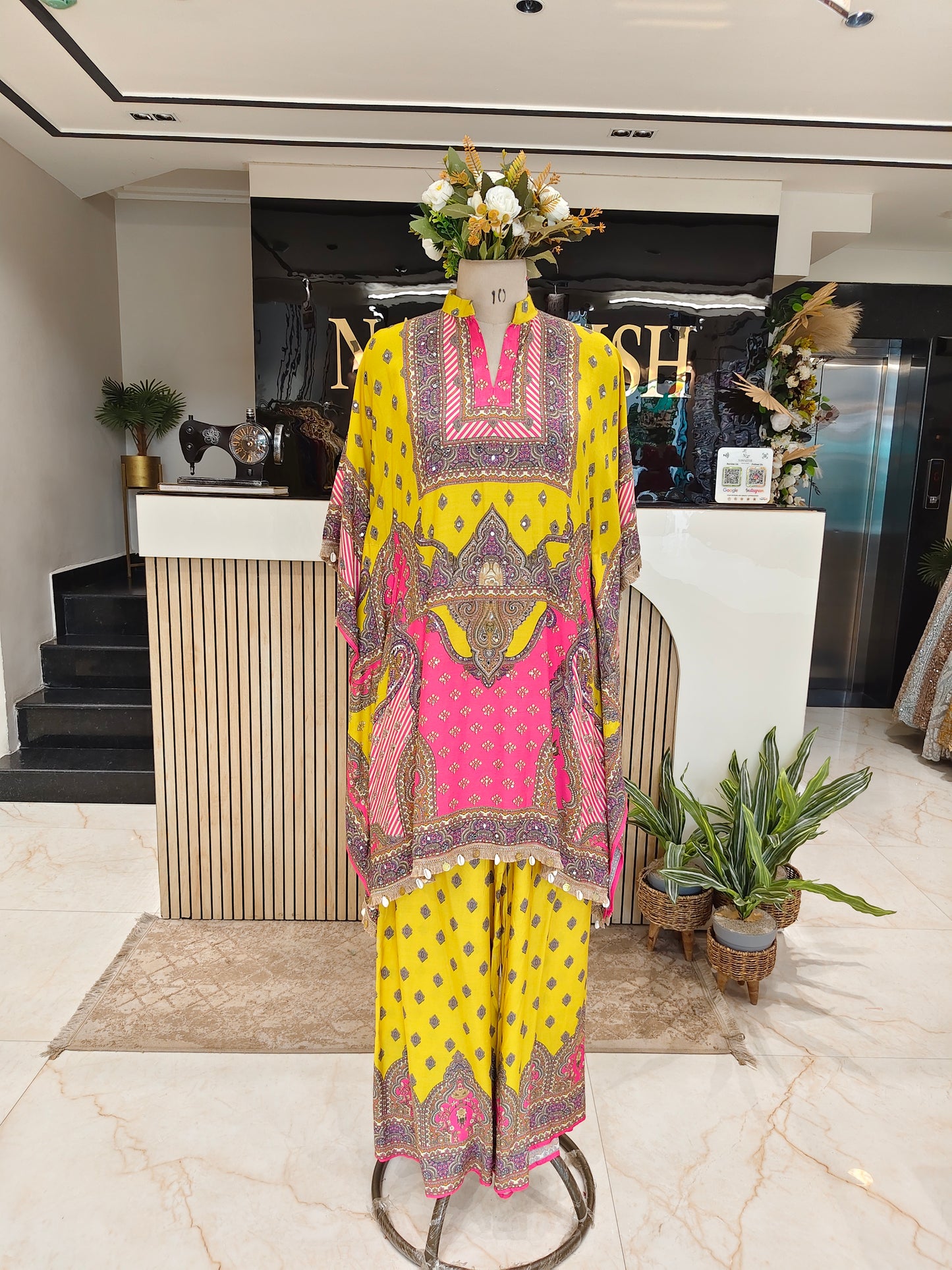 Yellow Silk Indo-Western Kaftan