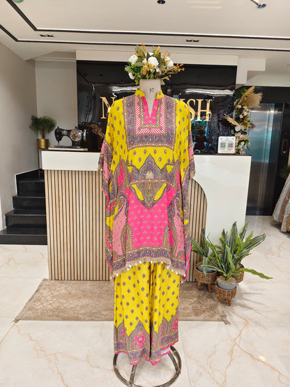 Yellow Silk Indo-Western Kaftan