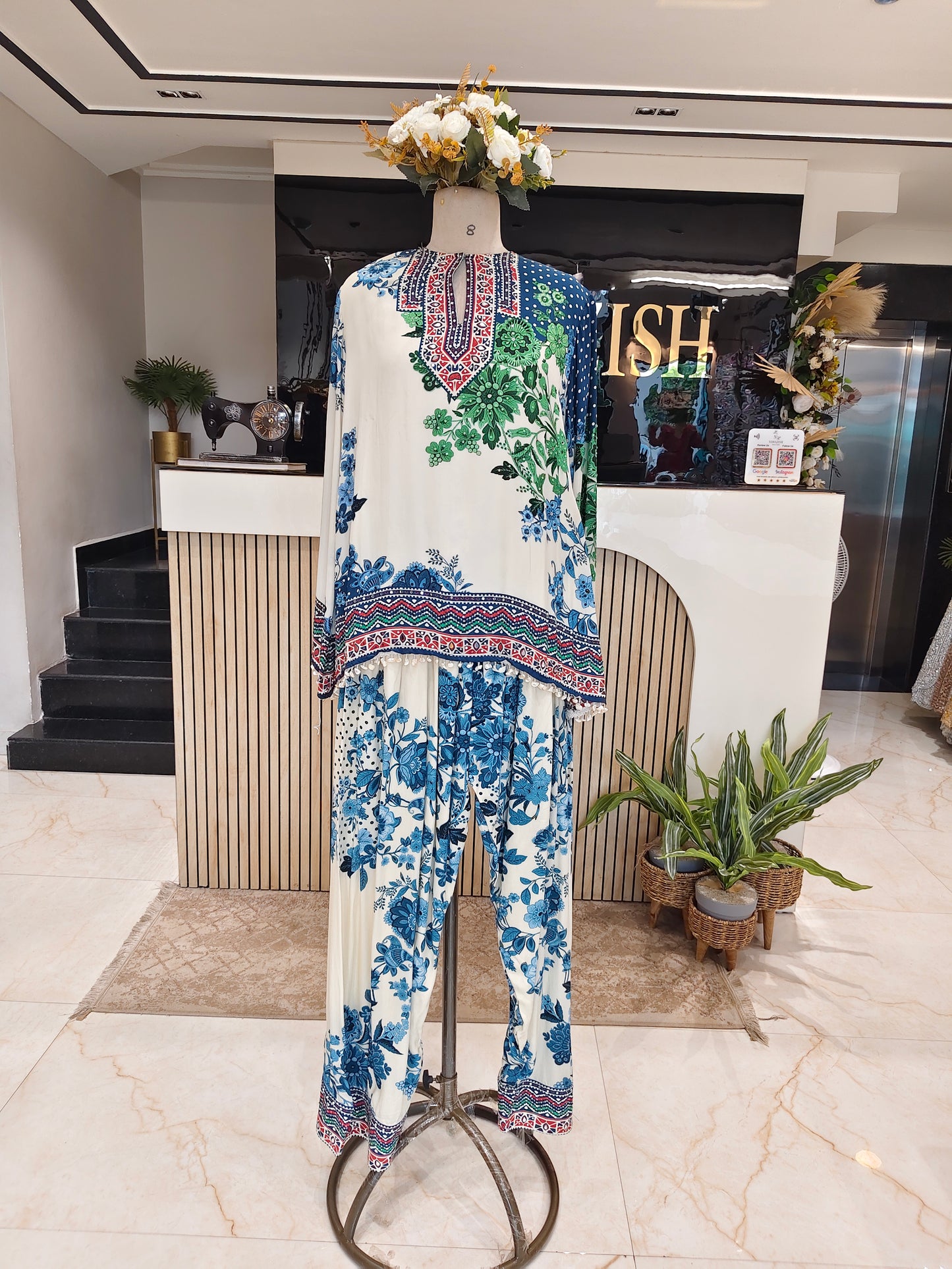 Cream Crepe Indo-Western Farshi Salwar Set