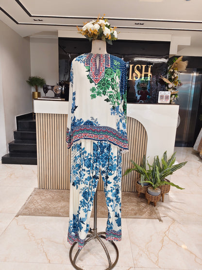 Cream Crepe Indo-Western Farshi Salwar Set