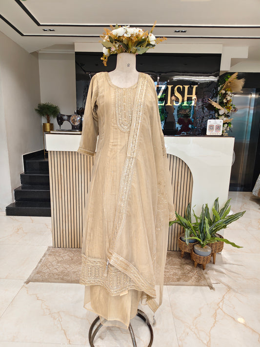 Golden Jacquard Tissue Anarkali Set