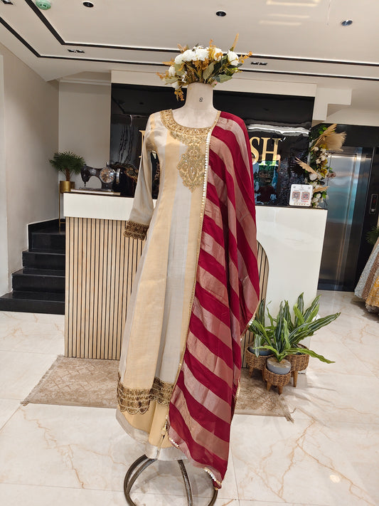 Golden Jacquard Tissue Anarkali Set