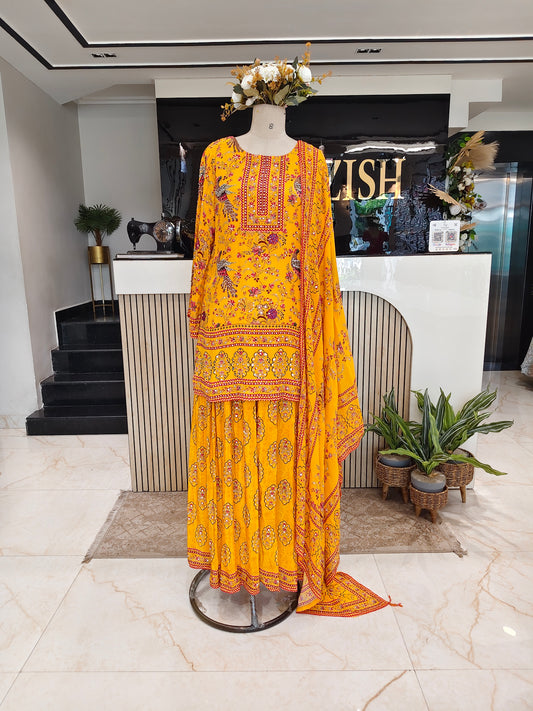 Yellow Crepe Sharara Set