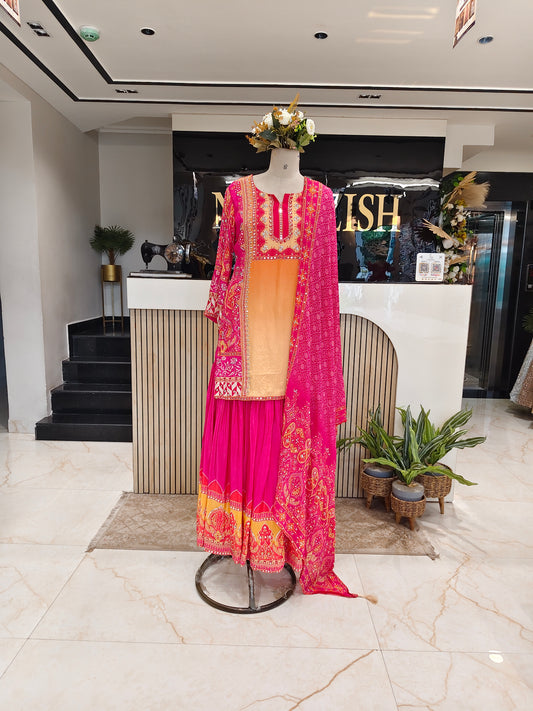 Hot Pink & Orange Crepe Sharara Set