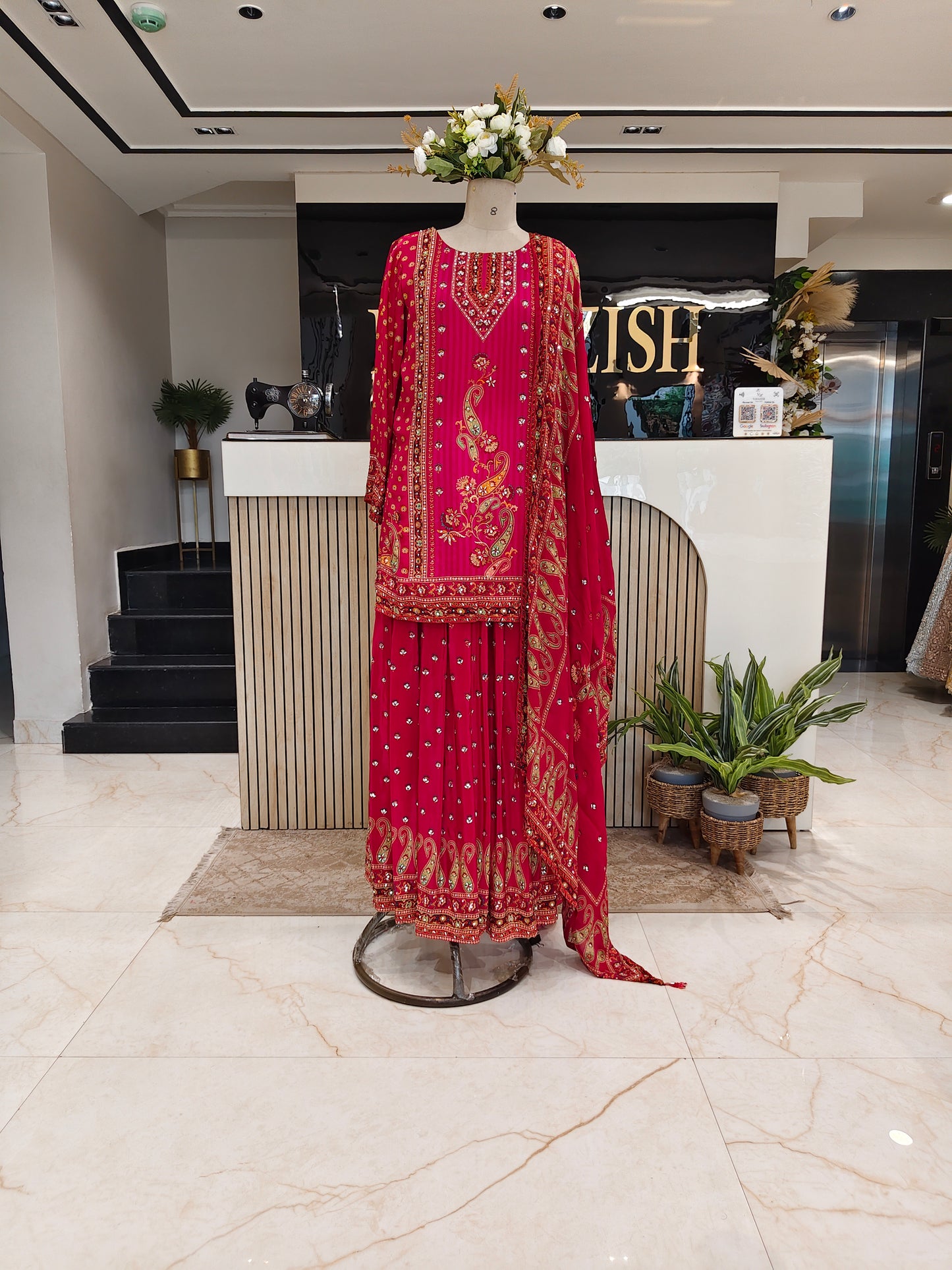 Hot Pink Crepe Sharara Set