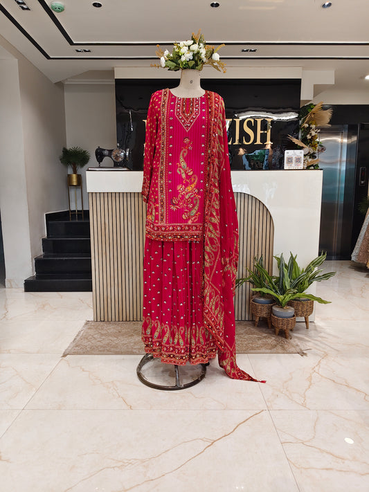 Hot Pink Crepe Sharara Set