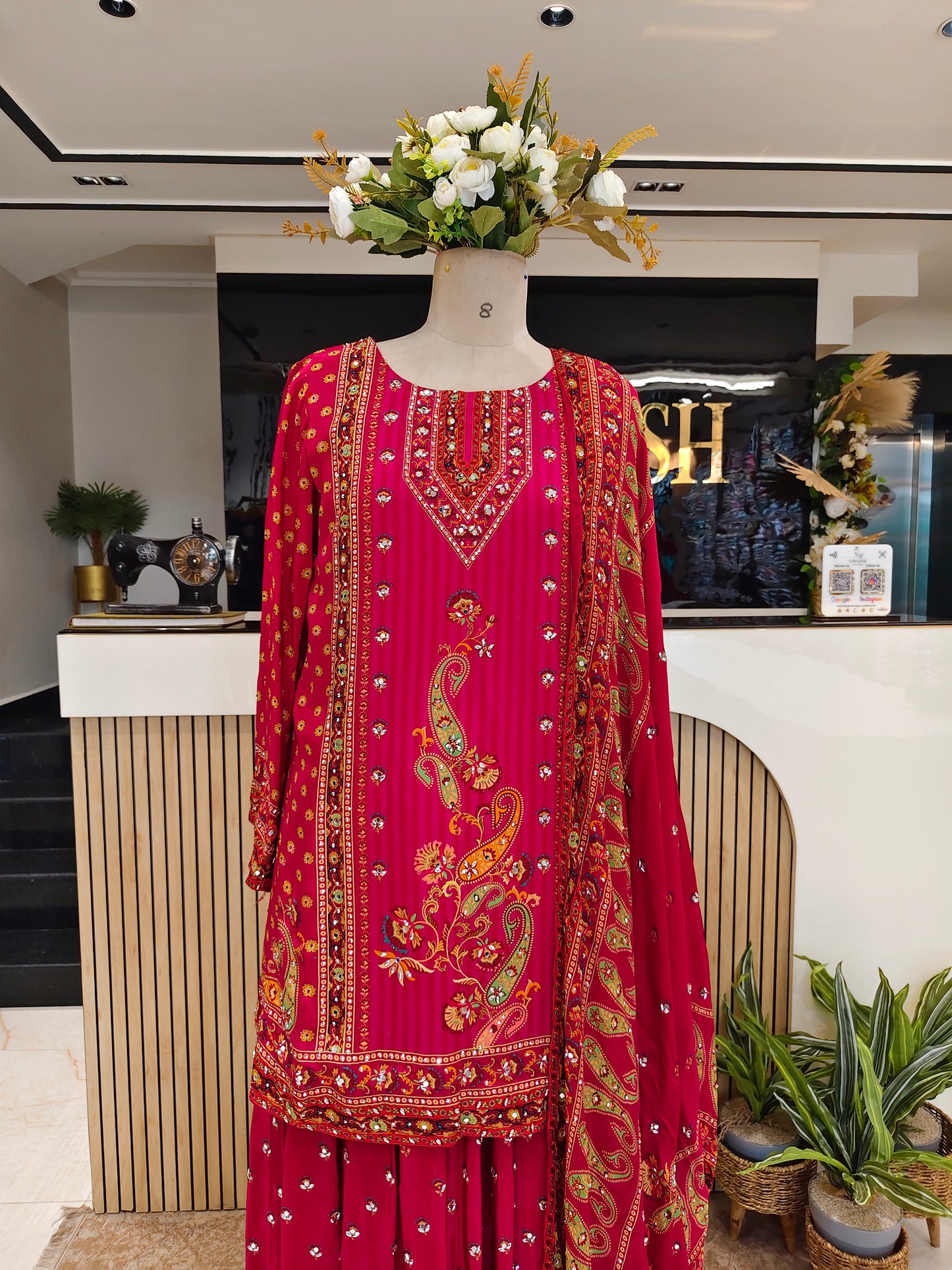 Hot Pink Crepe Sharara Set