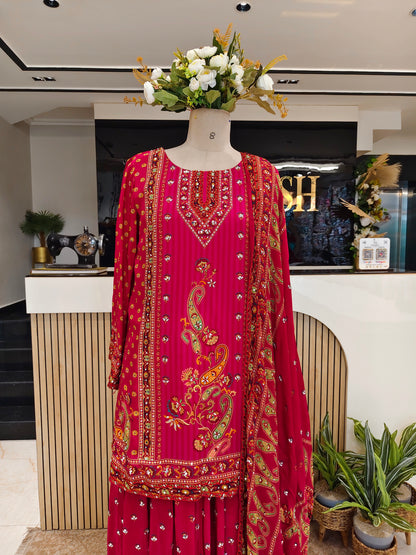 Hot Pink Crepe Sharara Set