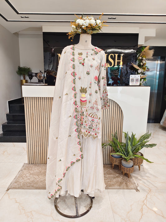 Off White Tissue Sharara Set