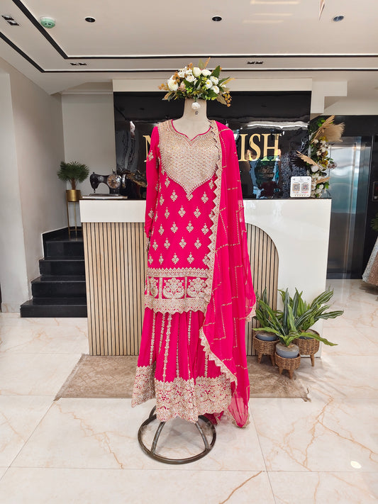 Hot Pink Georgette Sharara Set