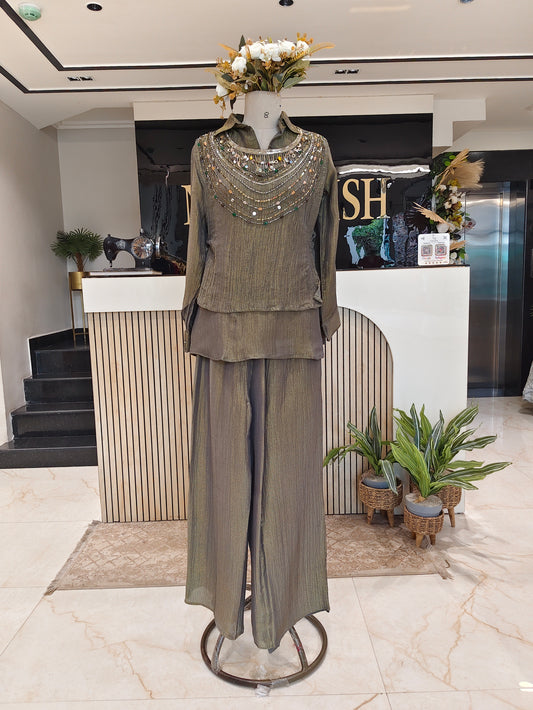 Silver Gold Crush Tissue Indo-Western Set