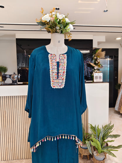 Teal Blue Chinon Co-ord Set