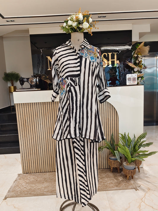 Off White & Black Cotton Co-ord Set
