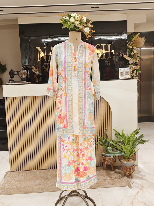 Cream Mul Co-ord Set