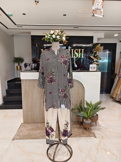 Off White & Black Crepe Co-ord Set