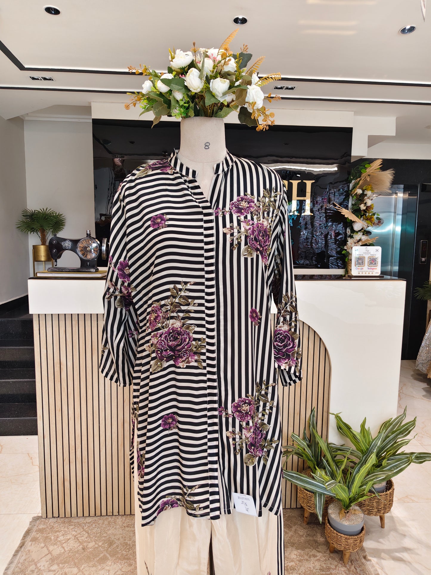 Off White & Black Crepe Co-ord Set