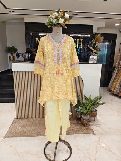 Yellow Net Co-ord Set