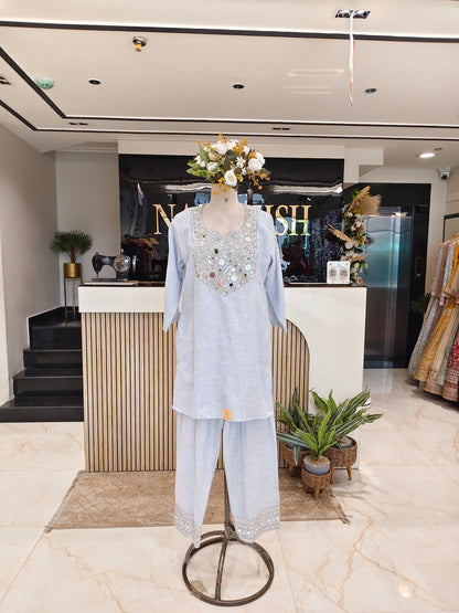 Sky Blue Jute Cotton Co-ord Set