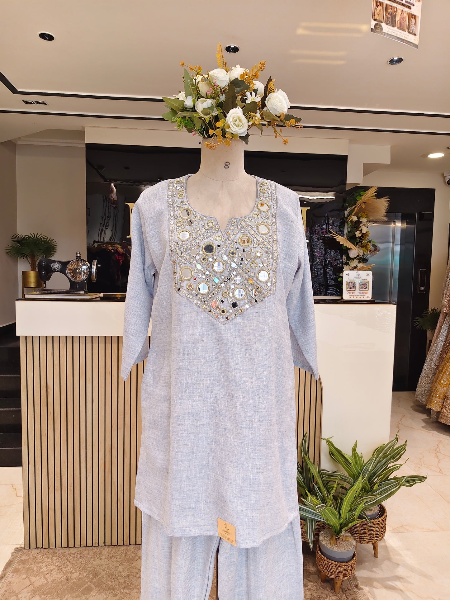 Sky Blue Jute Cotton Co-ord Set