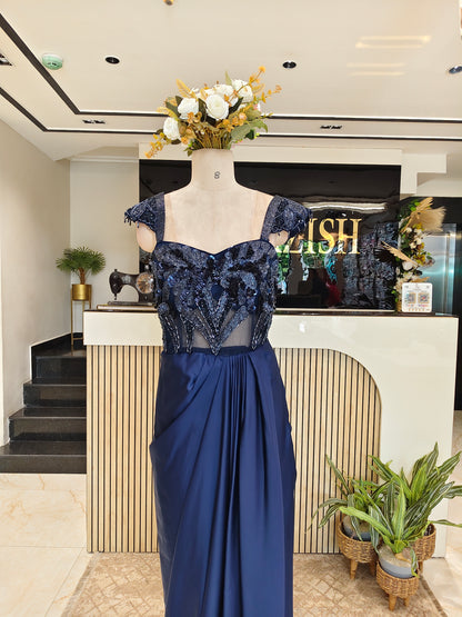 Navy Blue Satin Gown