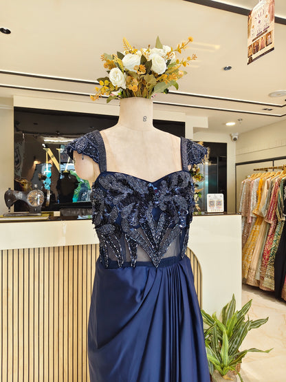 Navy Blue Satin Gown