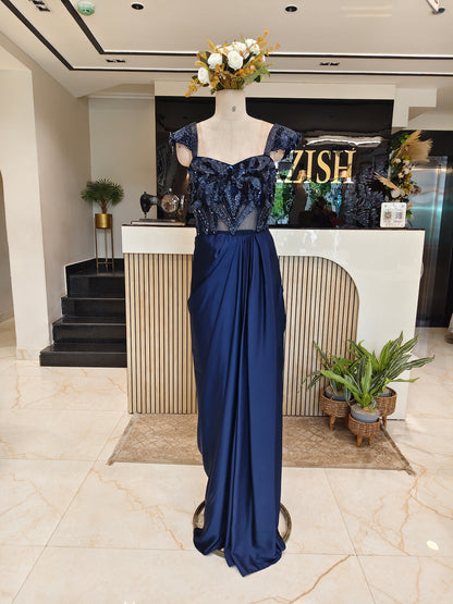 Navy Blue Satin Gown