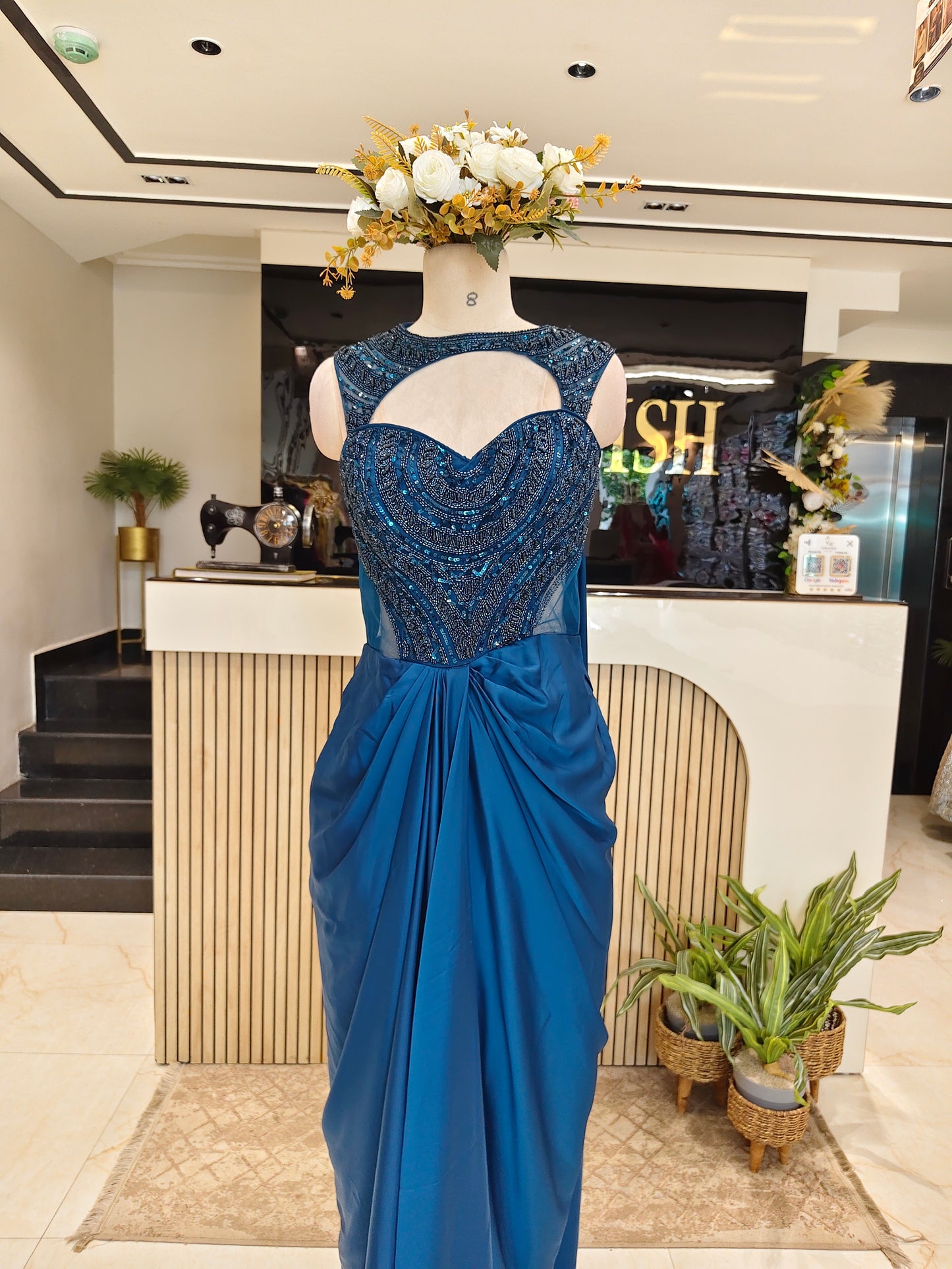 Blue Satin Designer Gown