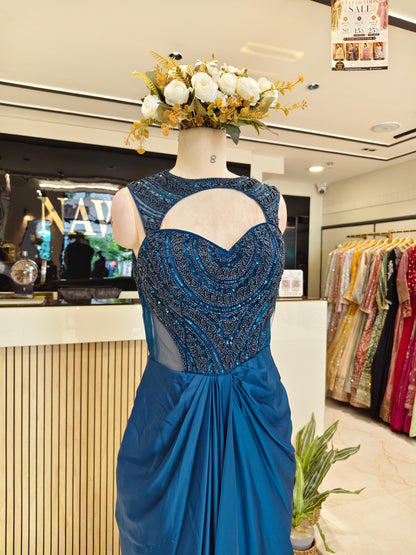 Blue Satin Designer Gown