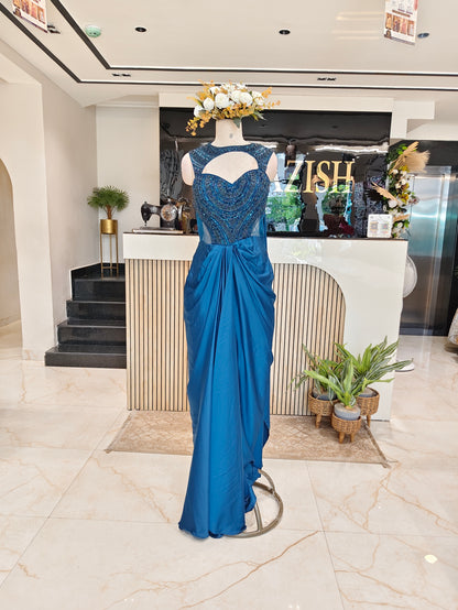 Blue Satin Designer Gown