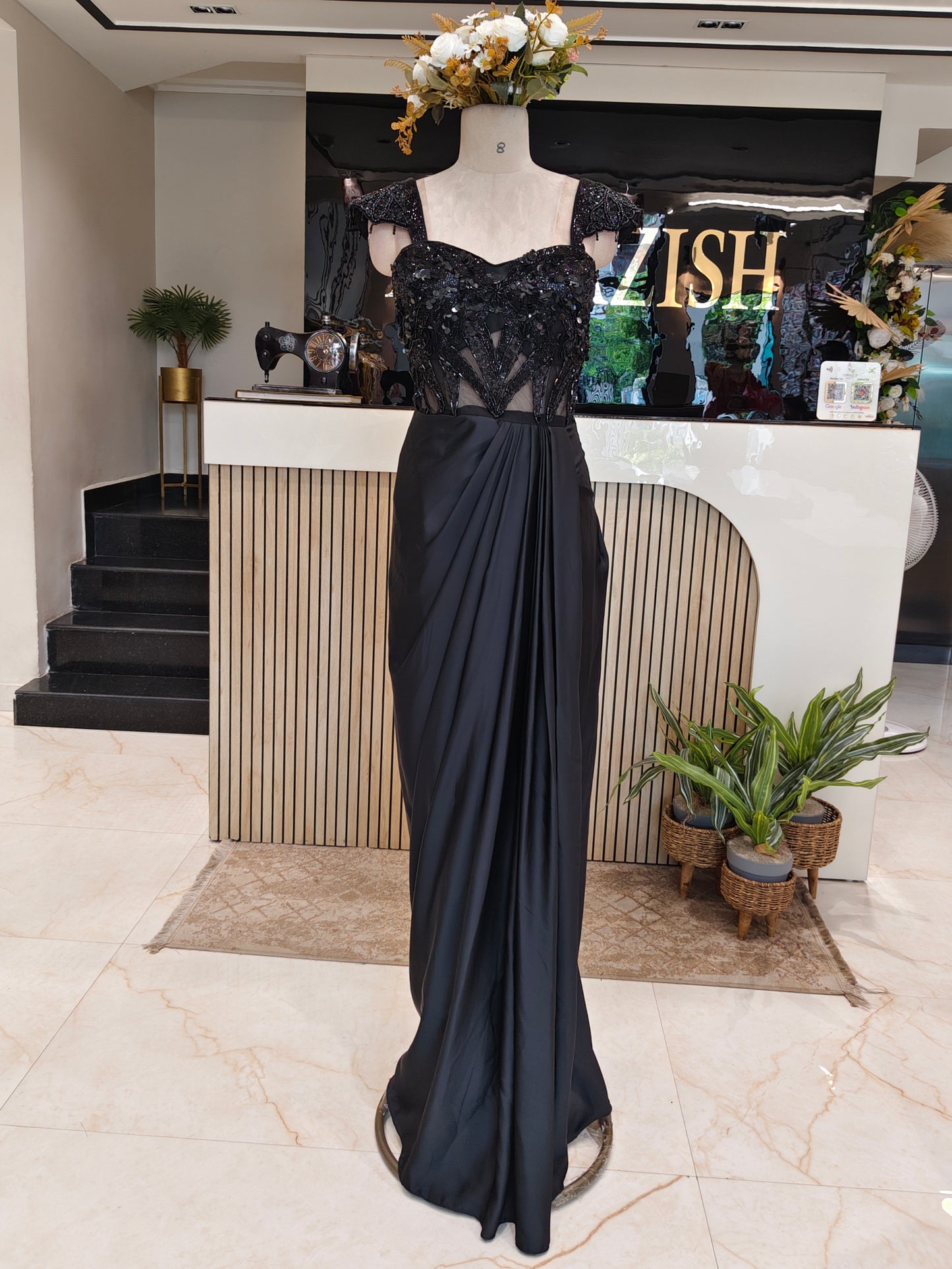 Black Satin Designer Gown
