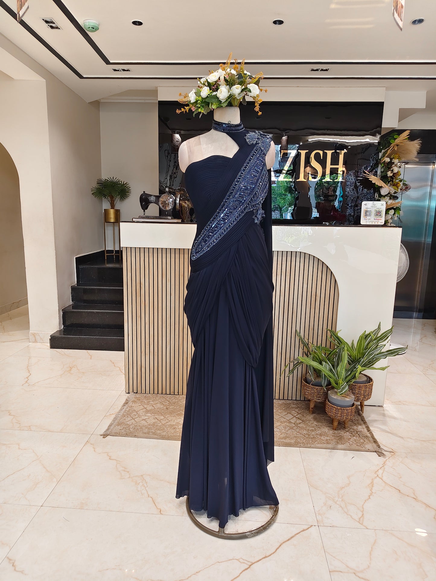 Navy Blue Lycra Gown