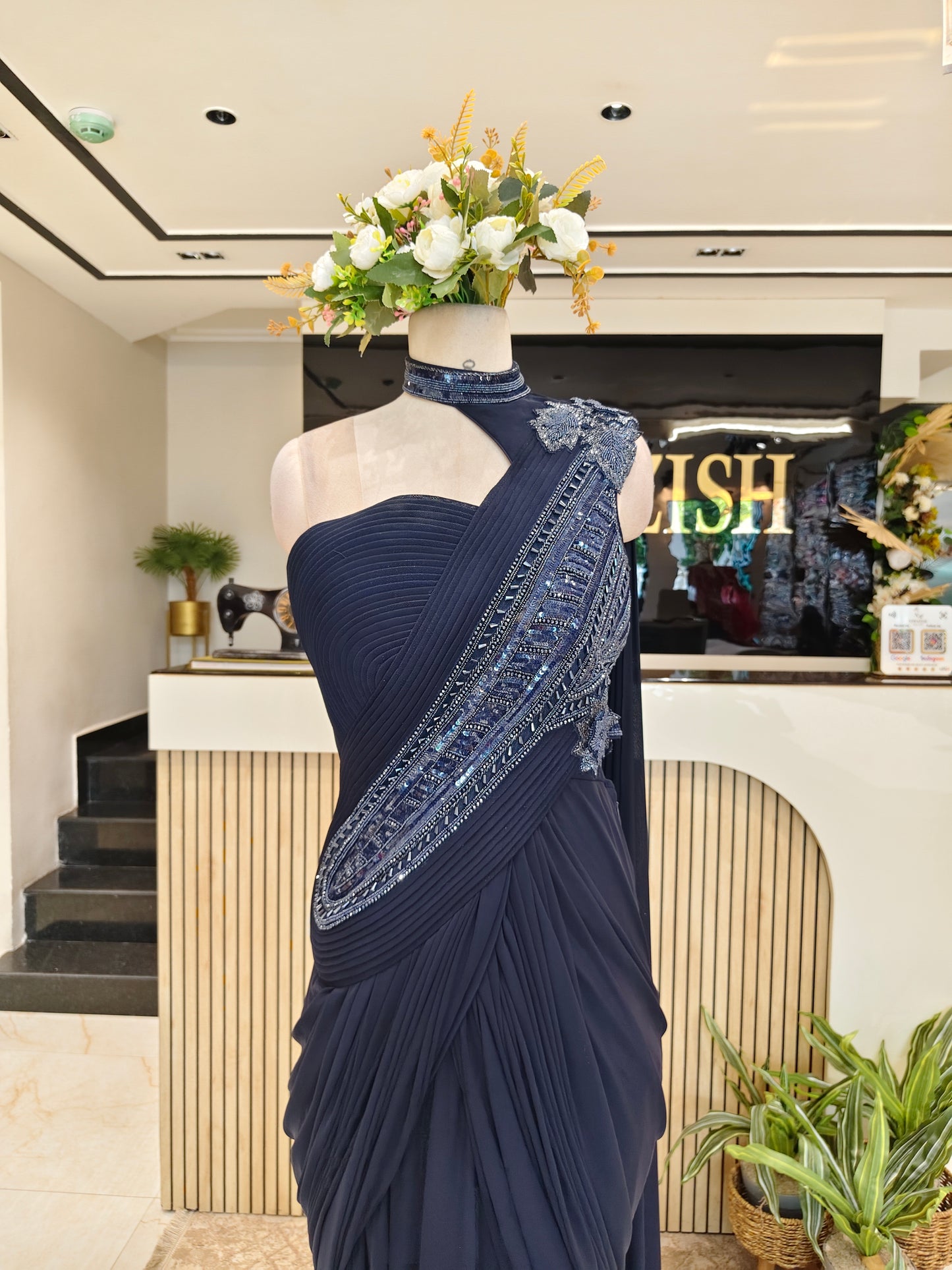 Navy Blue Lycra Gown