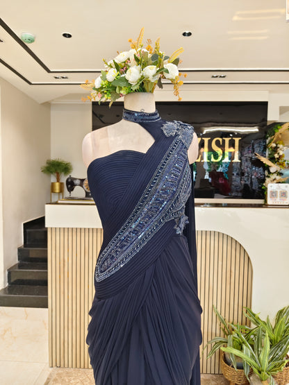 Navy Blue Lycra Gown