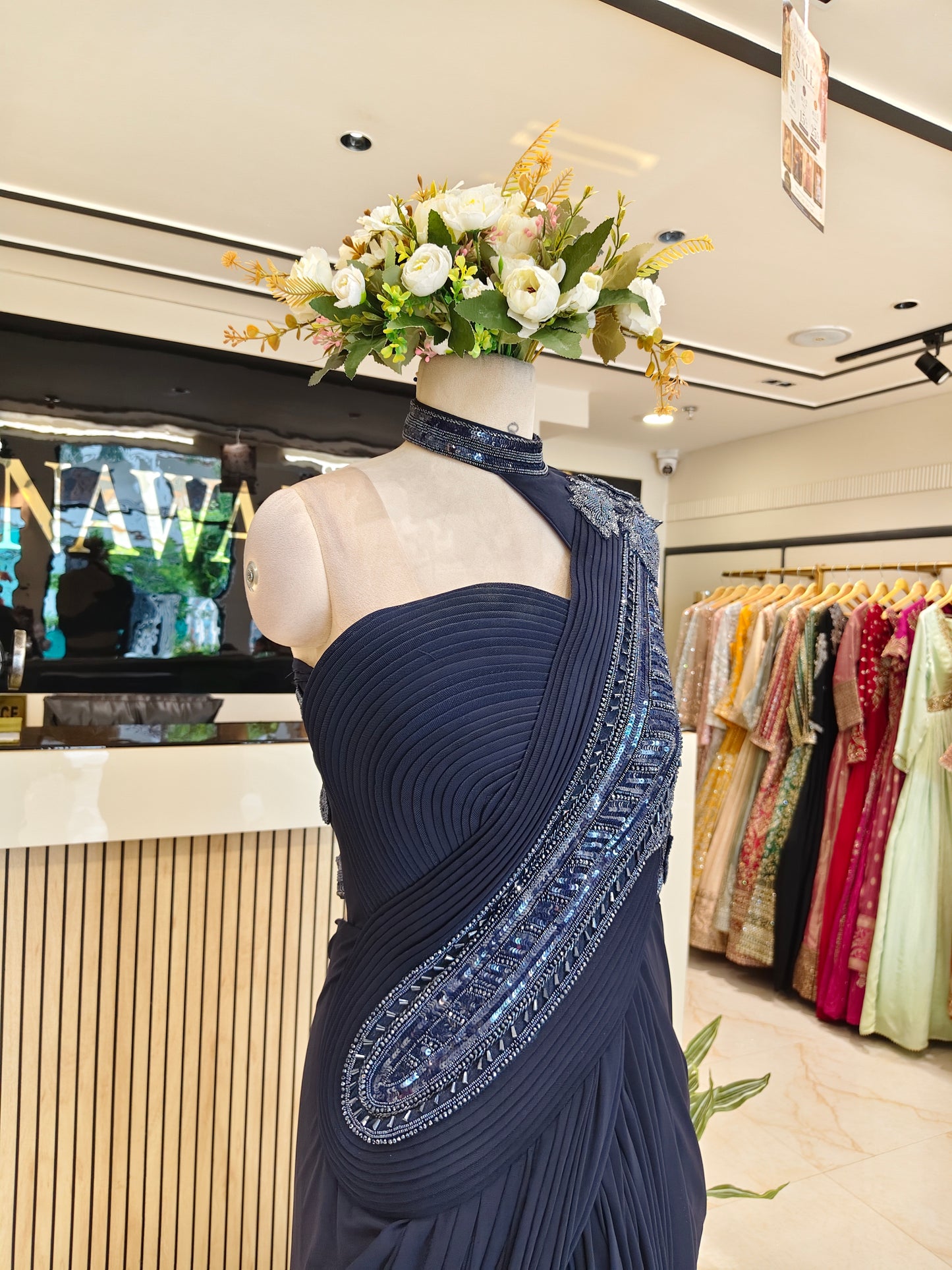 Navy Blue Lycra Gown