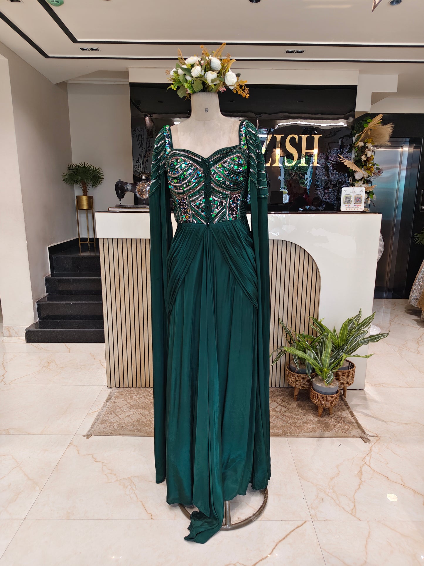 Bottle Green Crepe Gown