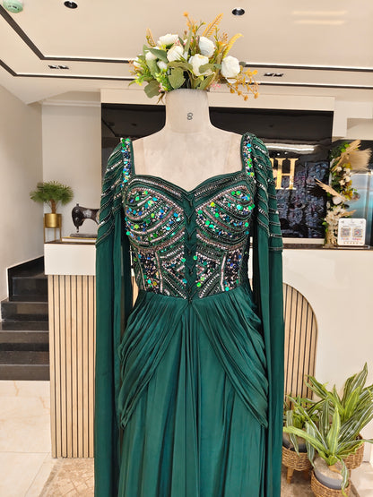 Bottle Green Crepe Gown