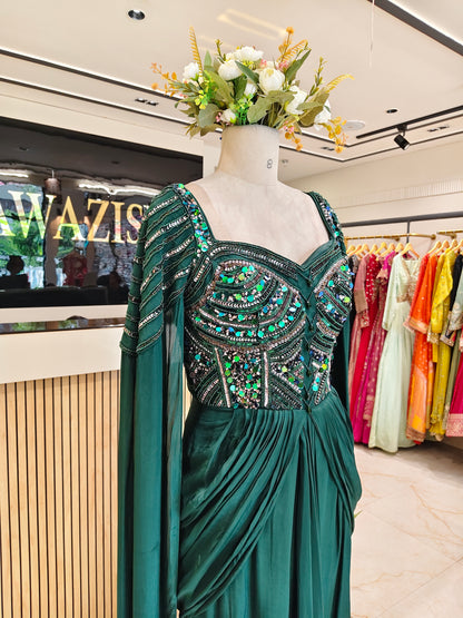 Bottle Green Crepe Gown