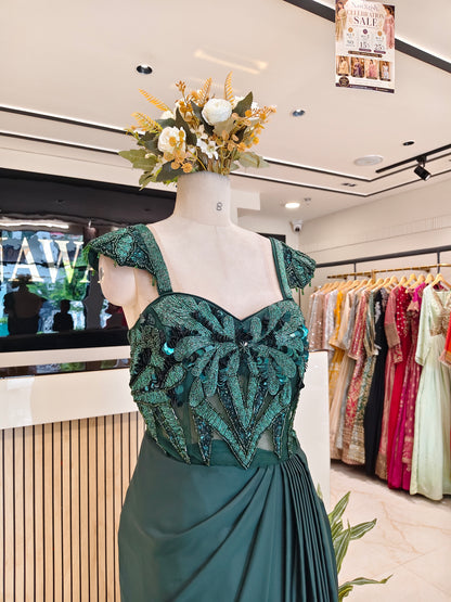 Bottle Green Satin Gown