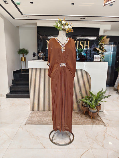Brown Chinon Designer Gown